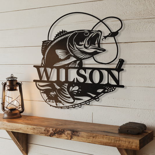 Bass Fishing Lakehouse Sign